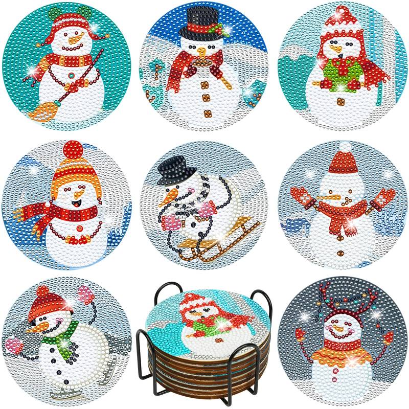 Diy Christmas Diamond Painting Coaster Kit Winter Snowman - Temu